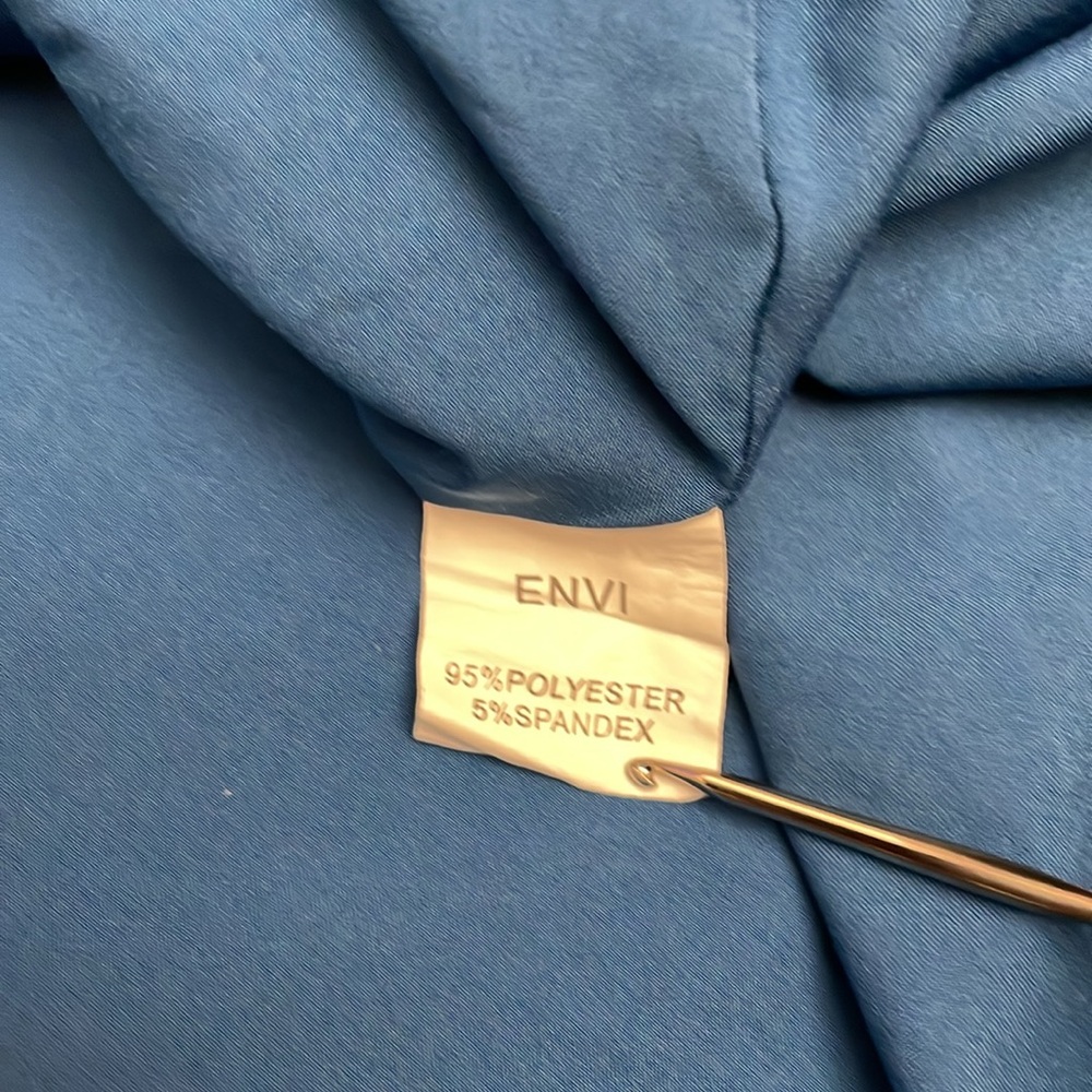 ENVI Blue Silky Elastic Drawstring Waist Long Sleeve Midi Dress Size Small - Picture 14 of 15